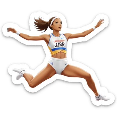 An icon featuring a female high jumper in mid-air, gracefully clearing a bar on a track. She wears a white athletic uniform and appears focused, with the background showcasing a vibrant stadium with cheering spectators and bright lights. Transparent background highlights the elegance  sticker