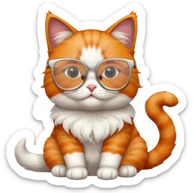 cat full body wearing glasses with clear square modern frames sticker