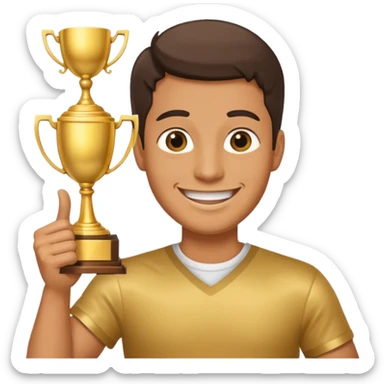 man raising a trophy sticker