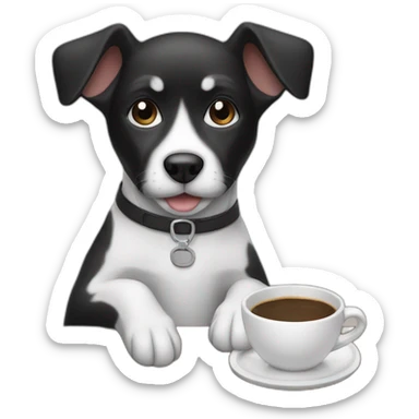 Black and white dog drinking coffe sticker