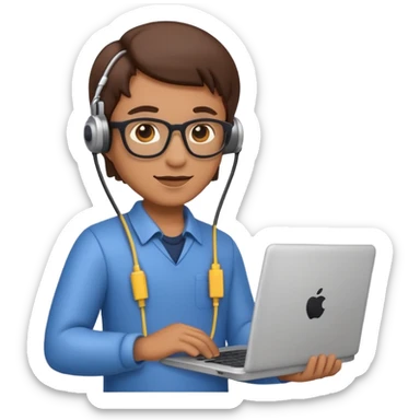 emoji style character representing an IT Specialist holding a laptop or network cable sticker