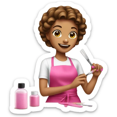 girl doing nails in pink apron sticker