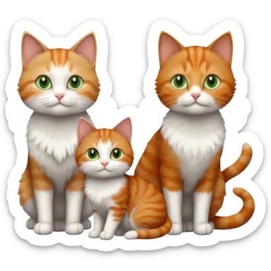 full body of 3 tiny short hair cats including a dark grey and white cat with green eyes, a ginger and white with orange eyes and a brown tabby and white with hazel eyes sticker
