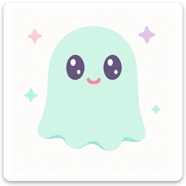 a cute ghost with big eyes and soft edges, floating, simple background sticker