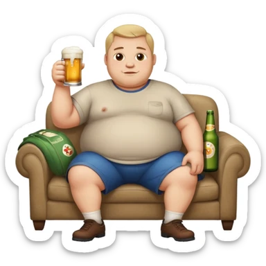 fat guy on couch with beer but very simple that i can use as background sticker