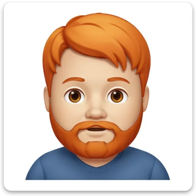 Memoji-style emoji, chubby-cheeked character with orange hair and beard, friendly expression sticker