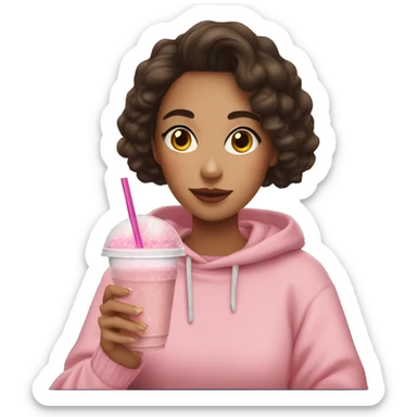 Brunette girl in a pink sweater drinking bubble tea sticker