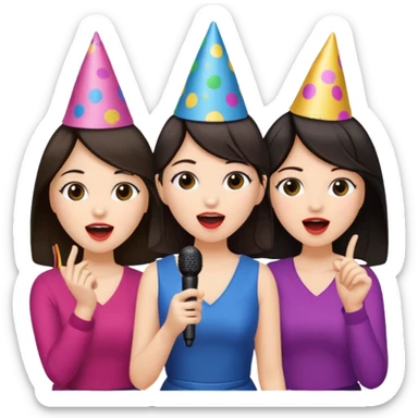 3 amigas en un karaoke cantando todas blancas de piel y con pelo moreno sticker