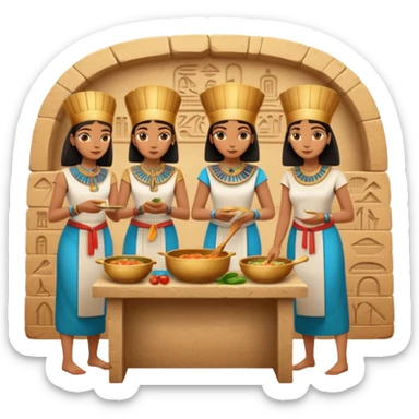 ancient Egyptian cooking scene in hieroglyphic style sticker