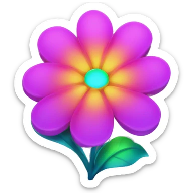 neon flower with glowing petals and a rainbow center sticker