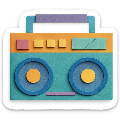 colorful paper-craft style boombox with layered paper look sticker