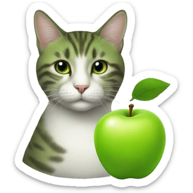green apple, cat sticker