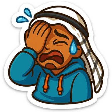 Make Ara's dramatic facepalm sticker even more exaggerated with hand covering entire face, slumped posture, huge sweat drop, cartoonish, vibrant, bold, extremely expressive style. sticker