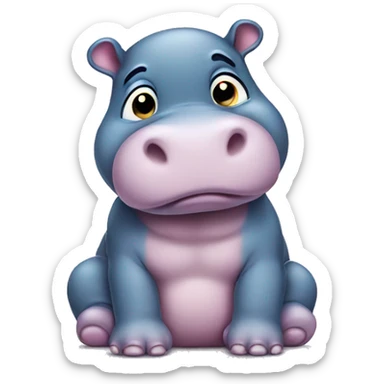 Sad cute baby hippo sticker