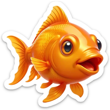 Cinematic Comical Orange Goldfish Portrait Emoji, Head tilted dramatically with an exaggeratedly amused expression, featuring a striking, glossy orange body with lively, fluttering fins, wide, expressive golden eyes filled with playful disbelief, Simplified yet hilariously expressive features, highly detailed, glowing with a slightly sassy glow, high shine, dramatic yet playful, stylized with an air of cheeky mischief, bright and endearing, soft glowing outline, capturing the essence of a spirited and over-the-top goldfish, so meme-worthy it feels like it could side-eye its way into internet fame instantly! sticker