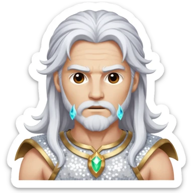 Jupiter, God of Thunder from Gods and Goddesses with long white hair, white sequin outfit sticker