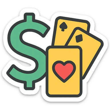 betting-themed logo with a stylized dollar sign and playing cards, modern look sticker