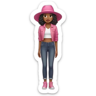 Uma menina Boiadeira com chapéu de boiadeira com roupa rosa e cabelos longos e pretos sticker
