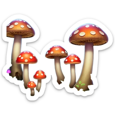 A stylized fantasy forest with glowing mushrooms and colorful leaves. sticker