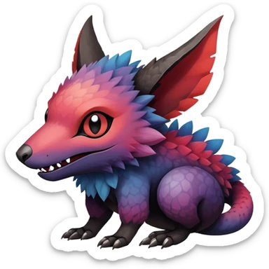 Gothic reddish Dark bright warm-gradient edgy exotic painted Fakémon-Pokémon-Trico-Vernid-creature sticker