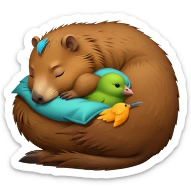 capybara sleeping peacefully with a bird sticker