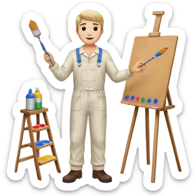 happy man painting a picture full body sticker