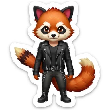 full body punk red panda with red roots and black hair sticker