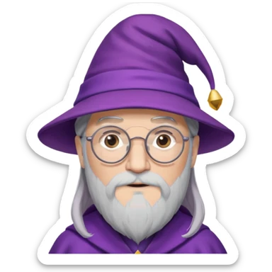 dumbledore grey hair, wear glasses, purple magic hat sticker
