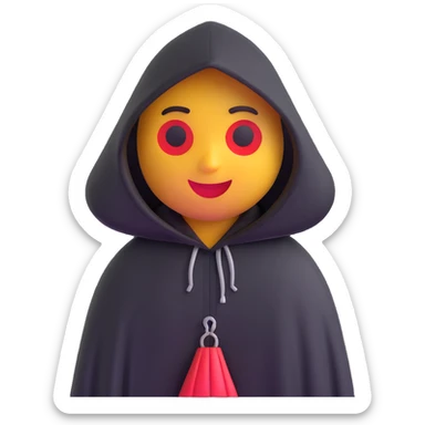 3D emoji of a character with a black hooded cloak, red accents, and a mysterious, shadowy appearance, inspired by the image provided. sticker