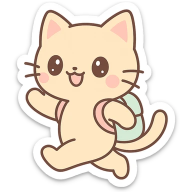 anime style adventurous cat with a backpack, energetic pose sticker