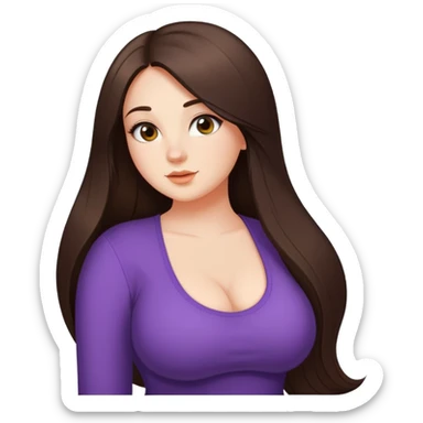 Curvy but beautiful brunette girl, pin straight super long hair, saturated details sticker