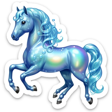 A magical horse made entirely of transparent bubbles and water, with a flowing mane of small bubbles sticker