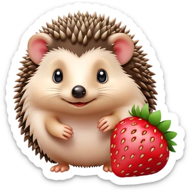 Cute hedgehog with a strawberry sticker