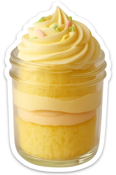 Remove the background so only the vanilla cupcake in the jar remains, with a transparent background for use as a Slack emoji. Keep the cupcake and jar clearly visible and isolated on transparent background. sticker