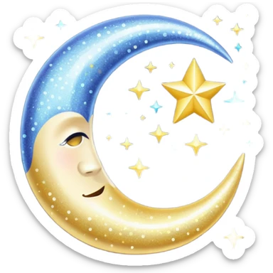Glitter cian crescent moon sticker