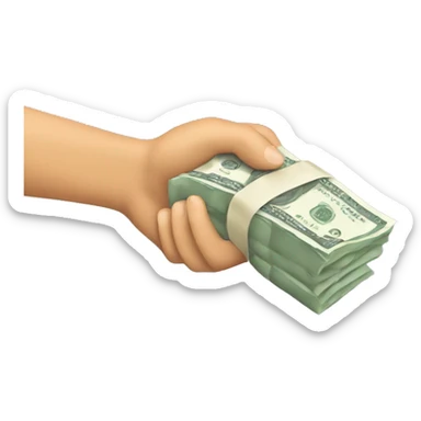 a hand holding a bag of money sticker