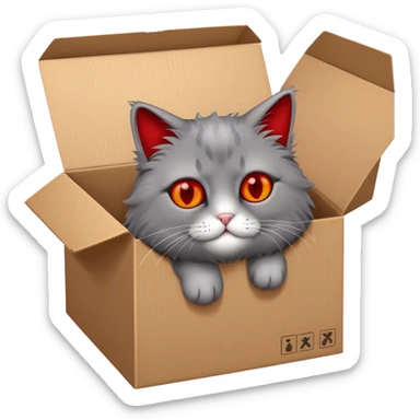 schrodinger's cat in cardboard box with red x'es for eyes sticker