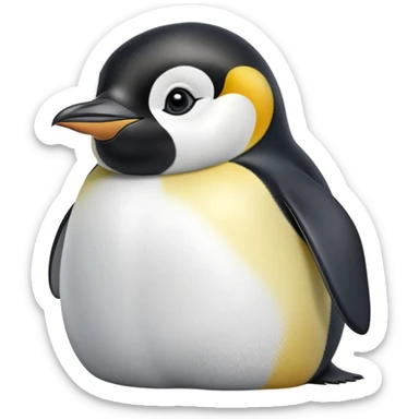 cinematic-adult-emperor-penguin-portrait-emoji,-head-tilted-playfully-and-inquisitively,-with-glossy,-pristine-plumage,-sparkling-eyes-filled-with-curiosity,-simplified-yet-irresistibly-adorable-features, black, large black eyes face sticker