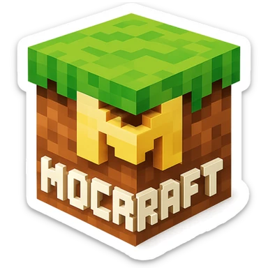 icon for a Minecraft server called Mocraft, 3D voxel style, grassy block with subtle M shape, no text sticker