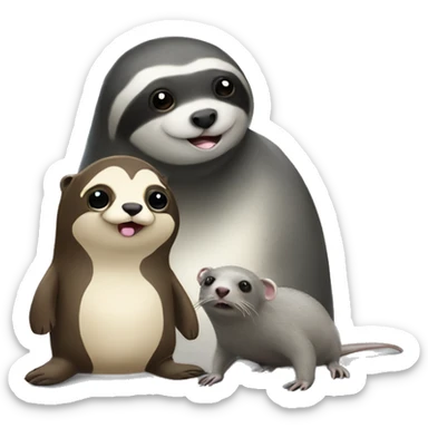 a seal a sloth and a rat talking sticker
