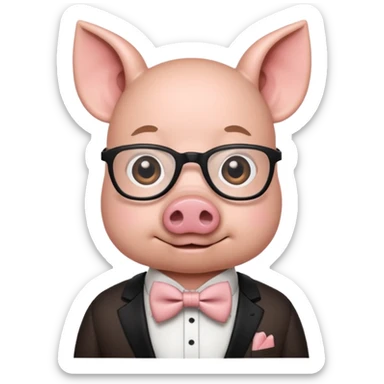 geeky character with a pig nose and bow tie sticker
