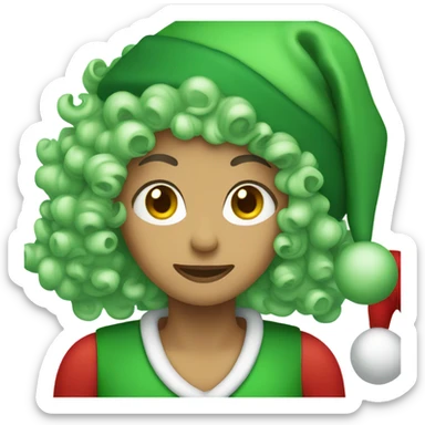 Person short curly green hair in a Santa hat  sticker