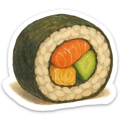 sushi roll, ghibli style sticker