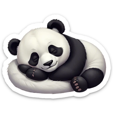 Meme-Worthy Cute Sleeping Panda Portrait Emoji, Head resting peacefully with a contented smile, showcasing a delightfully robust build and a luxuriously soft black and white Fur, eyes shut in a serene, restful nap, Simplified yet hilariously adorable features, highly detailed, glowing with a soft, drowsy light, high shine, relaxed and utterly lovable, stylized with an air of playful laziness, bright and heartwarming, soft glowing outline, capturing the essence of a comically sleepy panda, so meme-worthy it feels like it could instantly become the next viral sensation of adorable slumber! sticker