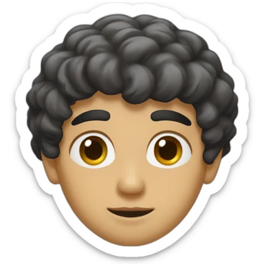 arab boy with curly black hair, uni-brow, faded mustache, and brown eyes sticker