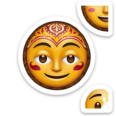 Cinematic Realistic Indonesian Batik Pop Culture Emoji, showcasing intricate, colorful batik patterns rendered with detailed textures and vibrant, cultural lighting. sticker