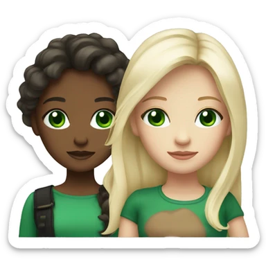 2 girls, one blonde with bright green eyes and the other with long brunette hair and dark green eyes sticker