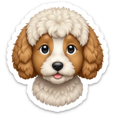 Can you make me an emoji of a very white mini goldendoodle no brown in his fur that looks at more poodle with black eyes? sticker