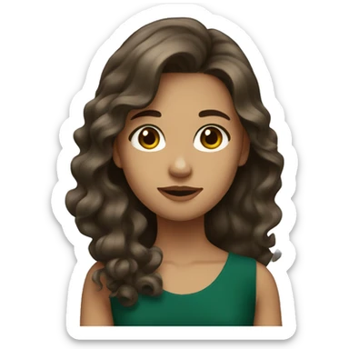 girl with brown long wavy hair, brown eyes, dark green dress sticker