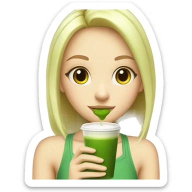Blonde cute girl drinking matcha sticker